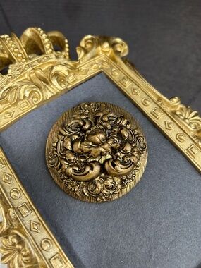 Vintage Oversized Ornate Brass Floral Round Brooch